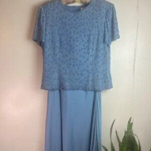 Adrianna Papell Occasions Two Piece Silk Long Beaded Gown in Vintage Blue Sz 16